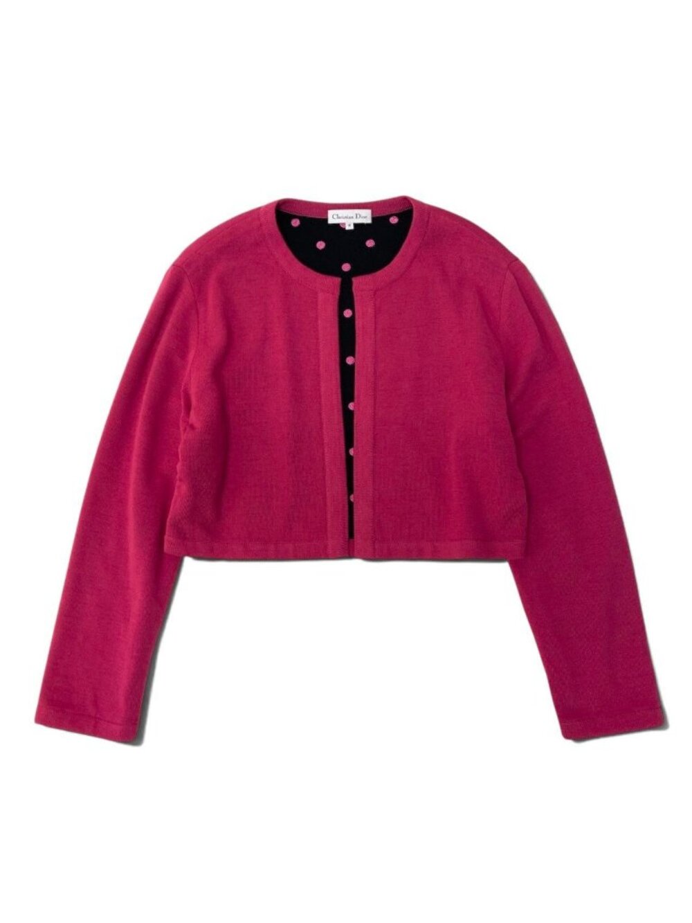 Dior Long Sleeve Knit Cardigan Lining Polka Dot Embroidery Pink Wool M